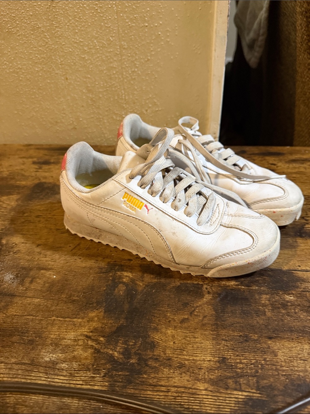Puma Kids White Sneakers with Pink Heel Accent